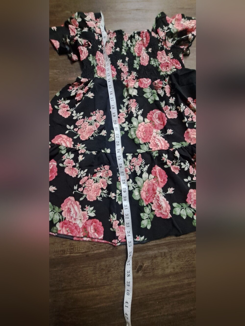 Black Floral Smocked Mini Dress Fits Size 14/16 Lightweight & Flowy New - Picture 6 of 9